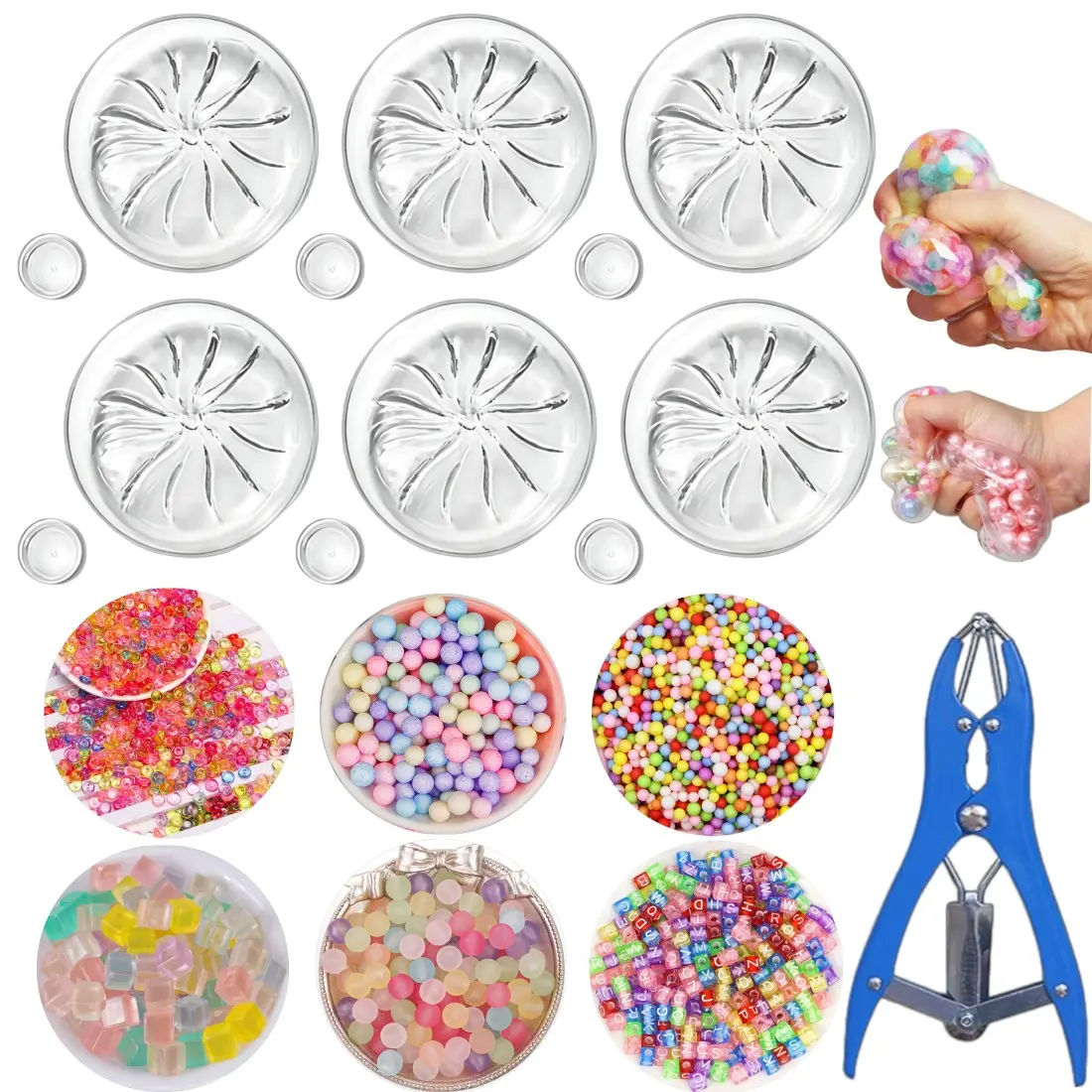 DIY Stress Ball Making Kit, Includes 6 Filling Packs, Transparent Dough Skin, Expansion Tool, Ideal for Adult Relaxation, Beginner Friendly