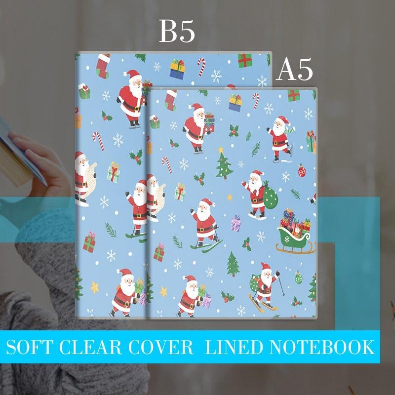 Playful Blue-Toned Christmas Pattern Notebook, Double-Sided Print with Vivid Santas, Christmas Trees, Holly, Gift Boxes, Candy Canes, Snowflakes & Stockings, Multiple Specifications Available, Ideal for Office Daily Note-Taking & Festive Casual Use