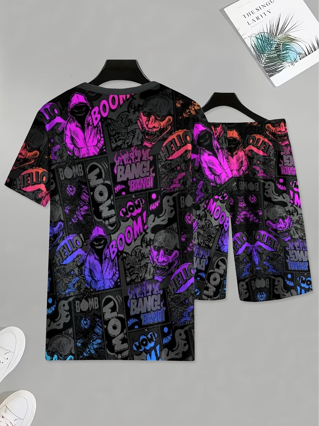 Summer Men's Outdoor Quick-Dry Short Sleeve T-Shirt and Shorts Set, Retro Cartoon Rabbit Print, Casual Street Fashion, Ideal for Daily Wear, Fitness, Running