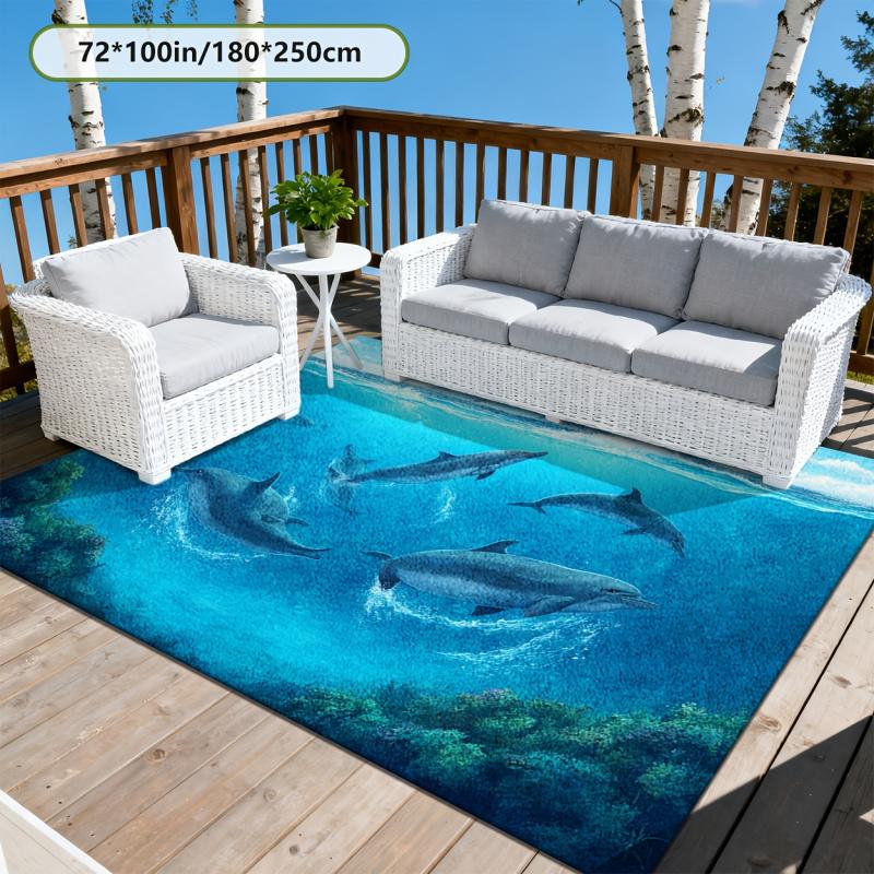 Super Soft Imitation Cashmere Dolphin Pattern Rug Ocean Fresh 2D Print Cozy Plush Non Slip Machine Washable Durable Floor Mat Perfect For Living Room Entryway Bedroom Yard Patio Balcony Pool Garage Indoor Outdoor Home Decor bathroom set non-slip shower