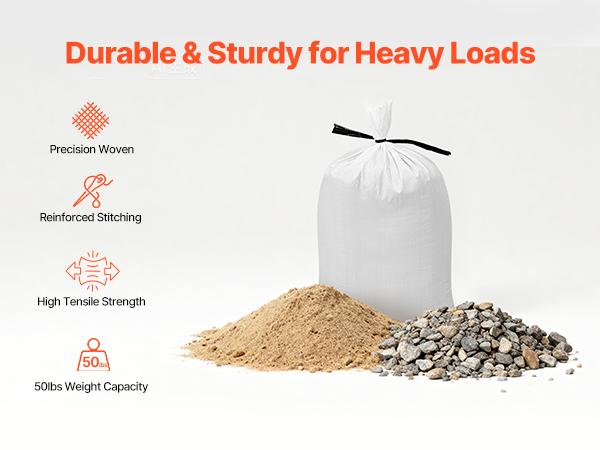 VEVOR Empty Sandbags, 200 Packs 16x 26 in, Heavy Duty Sand Bags Sacks with Ties, 50lb Capacity Woven Polypropylene Sandbags, Tear-Resistant UV-Resistant Sand Bags for Flood Protection Barrier VEVOR Empty Sandbags, 200 Packs 16x 26 in, Heavy Duty Sand Bags Sacks with Ties, 50lb Capacity Woven Polypropylene Sandbags, Tear-Resistant UV-Resistant Sand Bags for Flood Protection Barrier