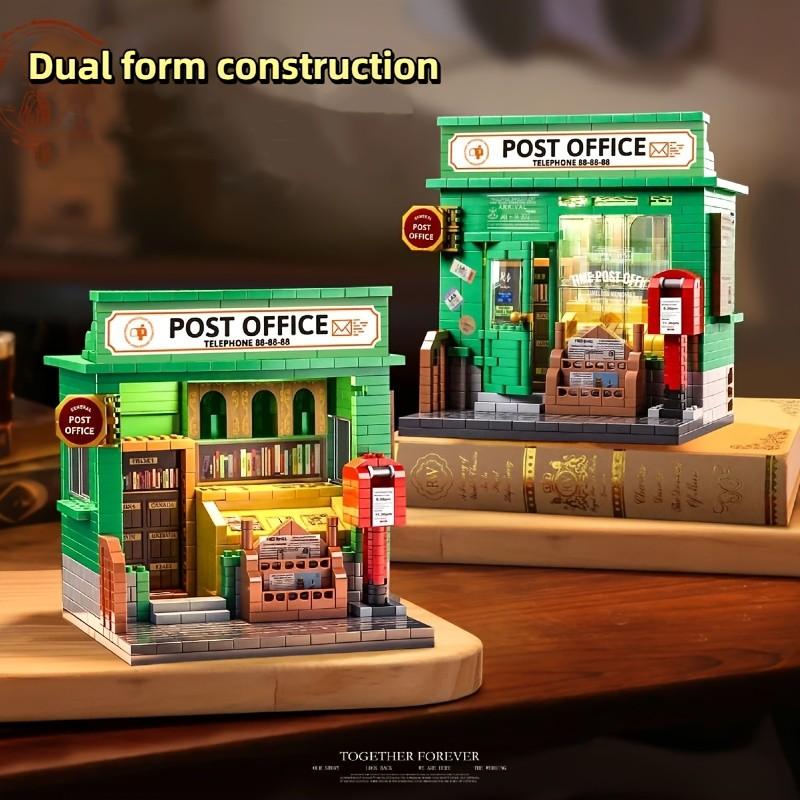 2 Elegant Building Block Models, Post Office and Bookstore Kits, DIY Assembly, Home Decor, Perfect Gift for Holidays