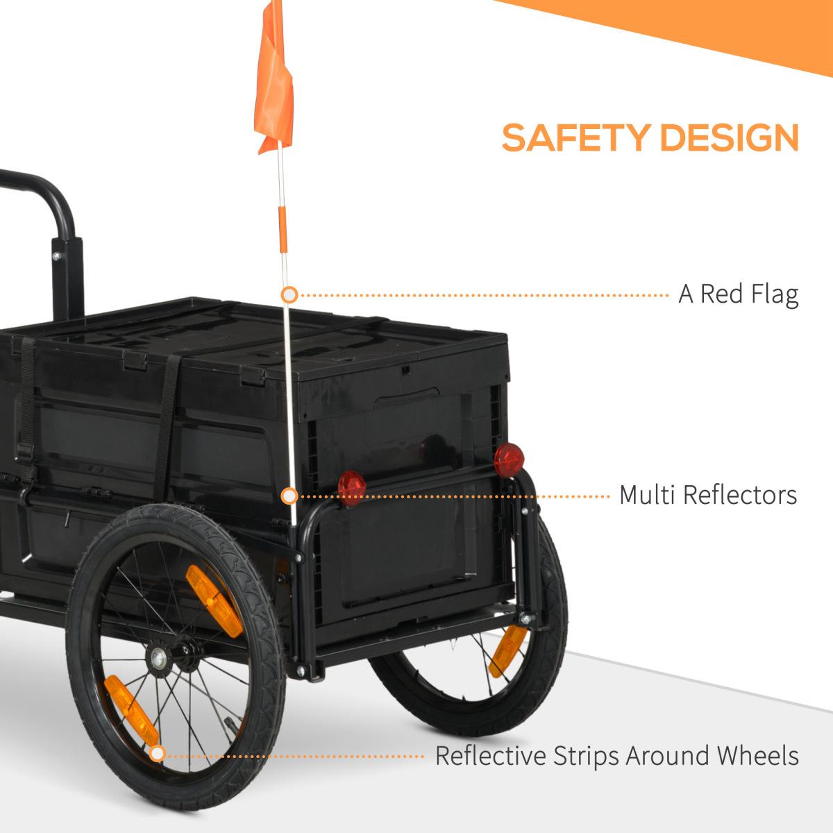 Aobtkel Aosom Adult Metal Frame Cycling Cargo Trailer - Bicycle Wagon Cart with Foldable Pack, Removable Storage Box, Quick-Release 16-Inch Wheels, Reflectors, 19-35mm Seat Posts, 26.5" L x 19" W x 10.25" H (No Bottom)