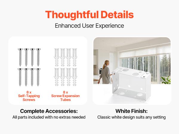 VEVOR Box Mounting Brackets, 2 Pcs, Box Blind Bracket for Window Blinds, Fit for 1.5x 2.25 inch Headrails, with Self-Tapping Screws and Expansion Tubes, Sturdy Iron, for Blinds Installation, White VEVOR Box Mounting Brackets, 2 Pcs, Box Blind Bracket for Window Blinds, Fit for 1.5x 2.25 inch Headrails, with Self-Tapping Screws and Expansion Tubes, Sturdy Iron, for Blinds Installation, White