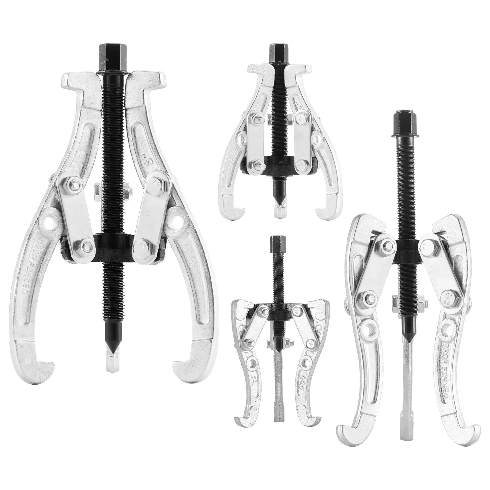 VEVOR Heavy-Duty Steel Rust-Resistant Multi-Size Gear Puller Kit, 3-8 in Max Spread 2-Jaw/3-Jaw Tools with Reversible Jaws for Pulley, Bearing, Flywheel Pull Removal (4 PCS)
