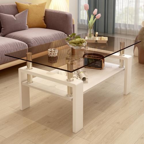 【Bellemave】Rectangle Black Glass Coffee Table, Clear Coffee Table,Modern Side Center Tables for Living Room,Living Room Furniture