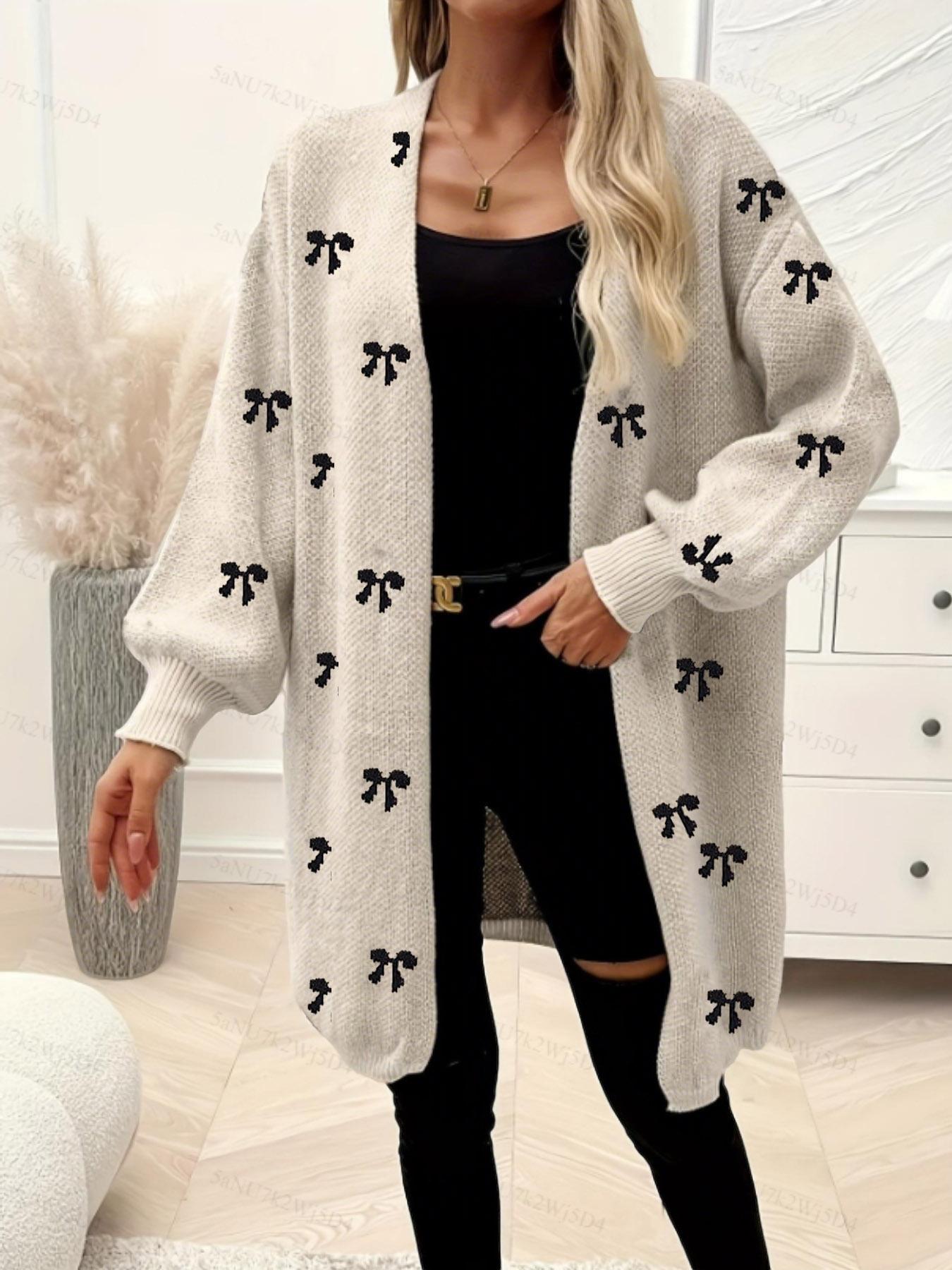 Women's Plus Size Loose Fit Cute Bowknot Casual Cardigan, Perfect for Autumn & Winter