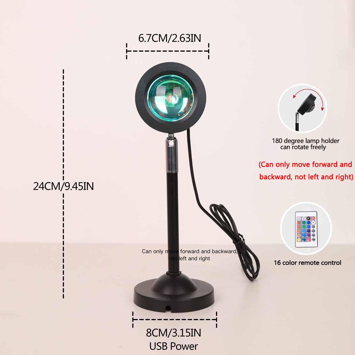 USB Sunset Projection Lamp LED Table Light with Remote Controller, Led Mood Light, Adjustable 16 Color Atmosphere Lamp for Photography Home Decor, Adjustable Led Lights