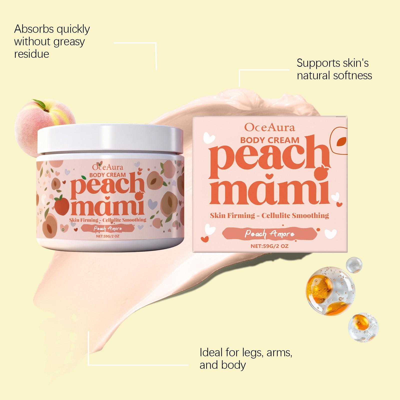 Peach Mami Firming Body Cream, Caffeine & Hyaluronic Acid for Smooth, Glowing, Hydrating Skin, Moisturizing & Nourishing Formula, Body Care