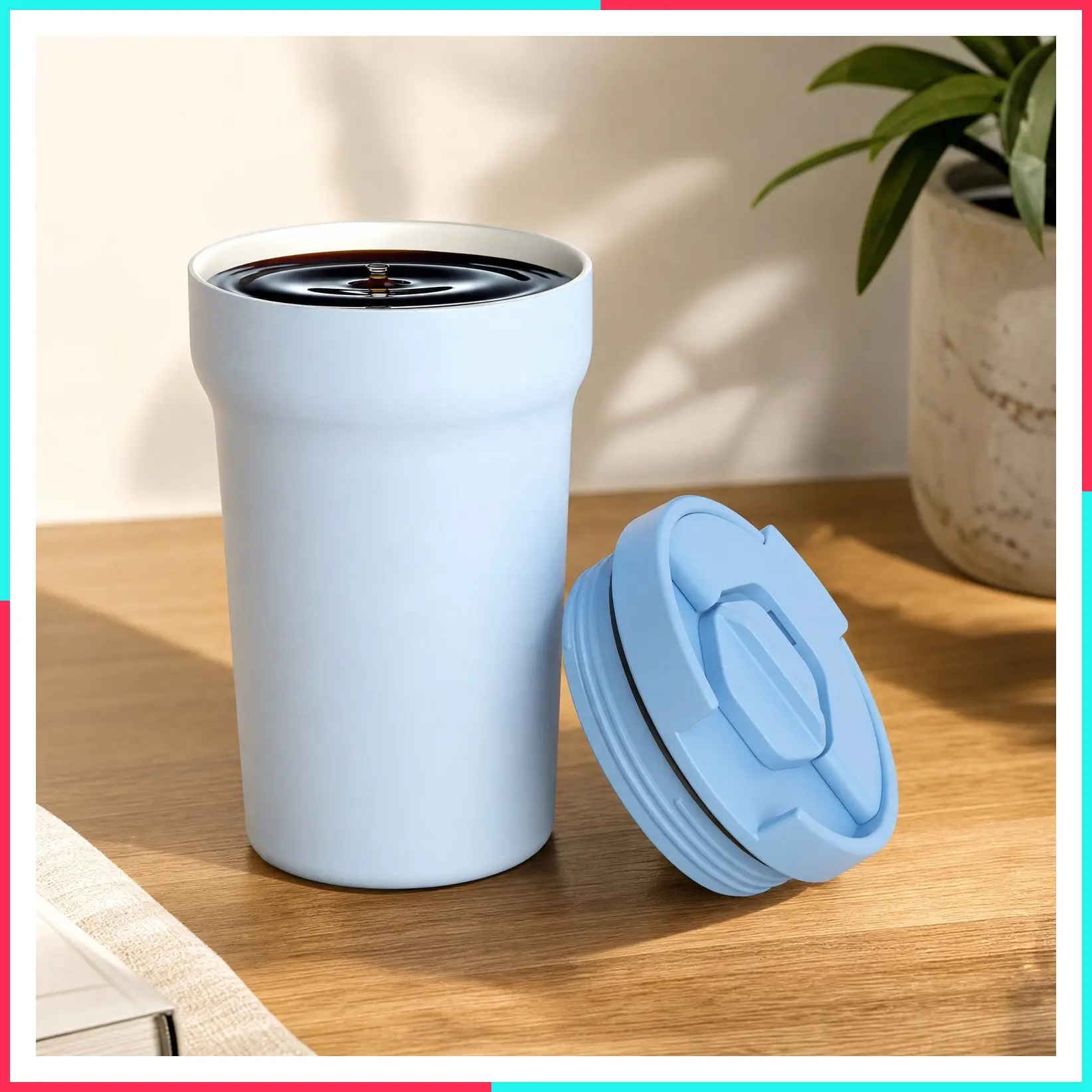Ceramic Lined Coffee Mug with Lid, 12 OZ Stainless Steel Insulated Travel Mug with Ceramic Liner, Leak Proof for Hot and Cold Coffee at Home, Office, On the Go (Blue)