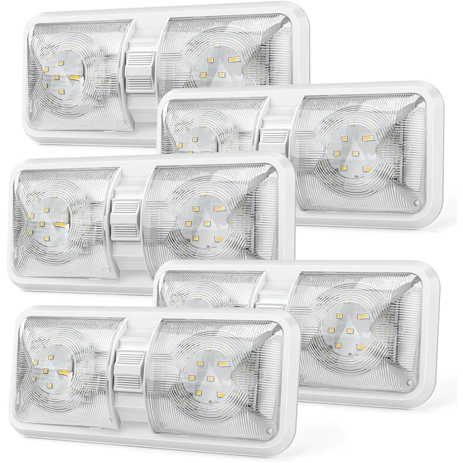 5 Pack RV LED Ceiling Light Fixture | Double Dome Interior Lights with Switch | DC 11-18V Waterproof Car Camper Trailer Boat Lighting