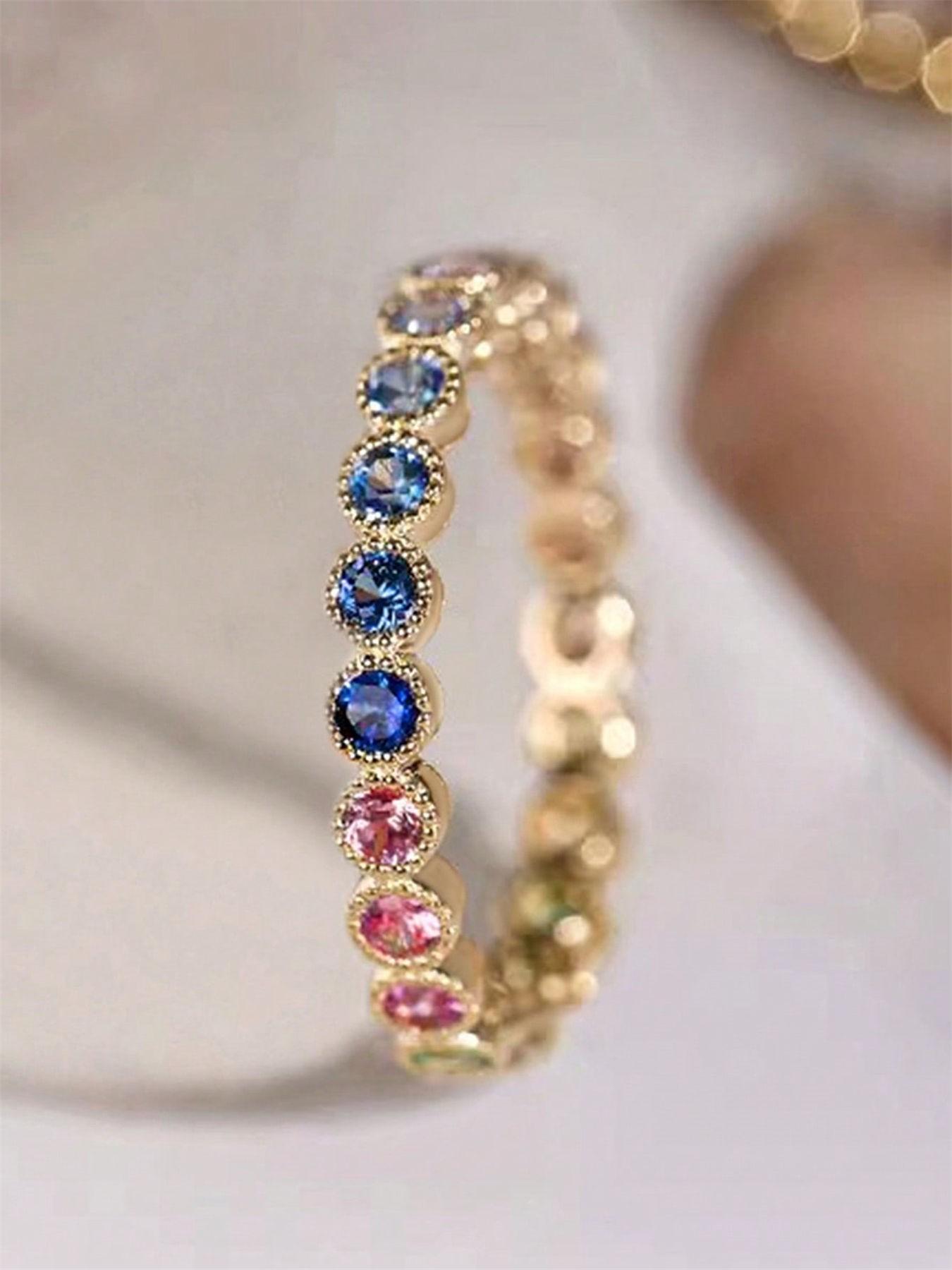 Fashion Colorful Artificial Zircon Decorated Ring, Elegant Glittering Ring, Elegant Rhinestone Decor Jewelry for Women,fashion Jewelry for Party, Daily Clothing Decor, Trendy All-match & Exquisite Jewelry for Birthday Gift