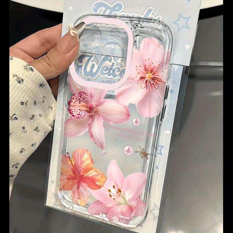 Lotus Flower Floral Transparent Tpu Shockproof Phone Case for iPhone 15 Series & More, Durable Protective Cover, Stylish Aesthetic Design