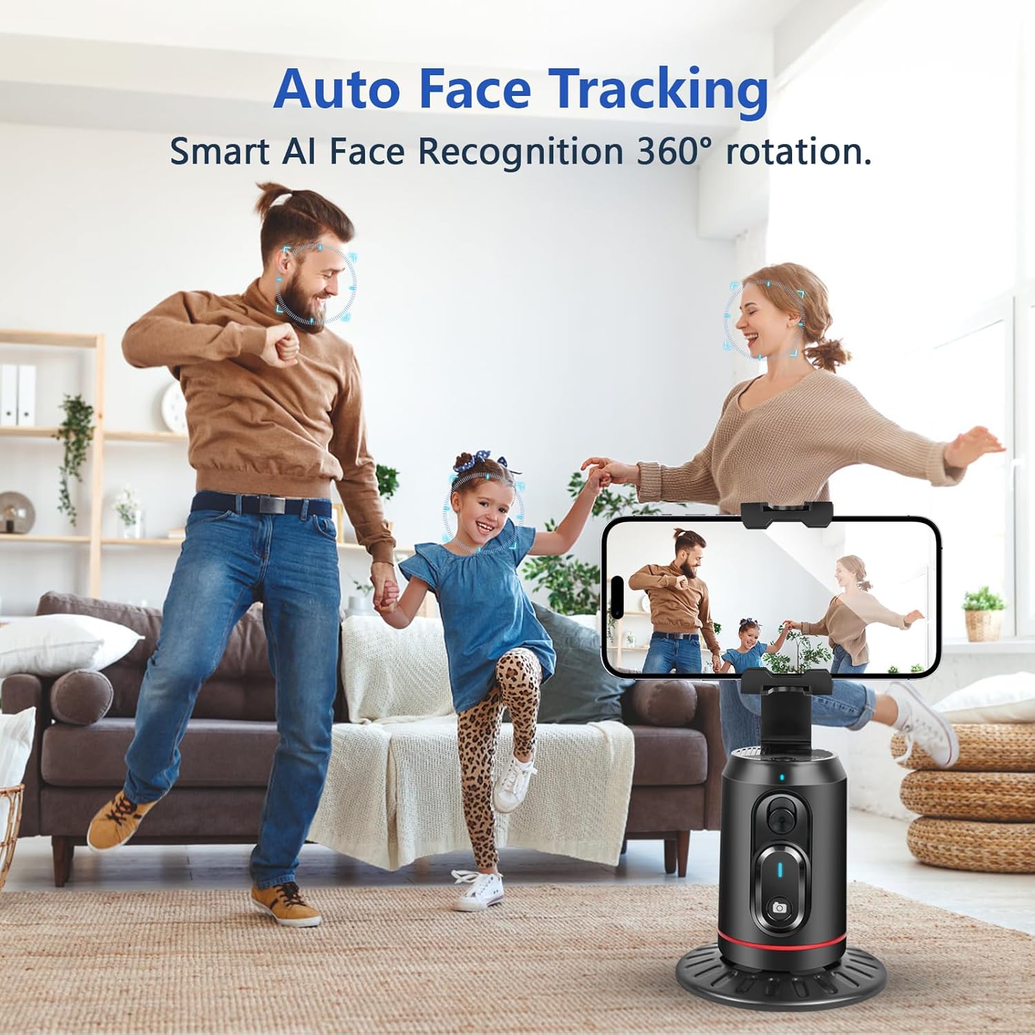 Automatic Face Tracking Tripod, 360 Degree Rotating Smart Stand with LED Lights and Gesture Control, Ideal for Vlog Live Videos