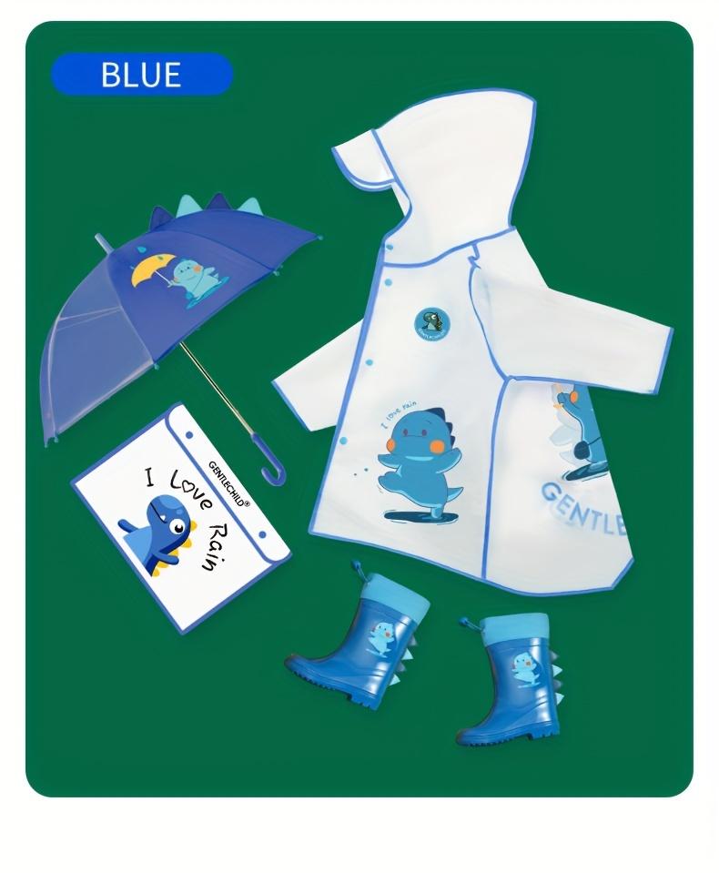 Children's Cartoon Dinosaur Raincoat EVA Material Hooded Poncho Long Sleeves Non Elastic Knitted Fabric Loose Fit for Boys Girls All Seasons Outdoor Wear