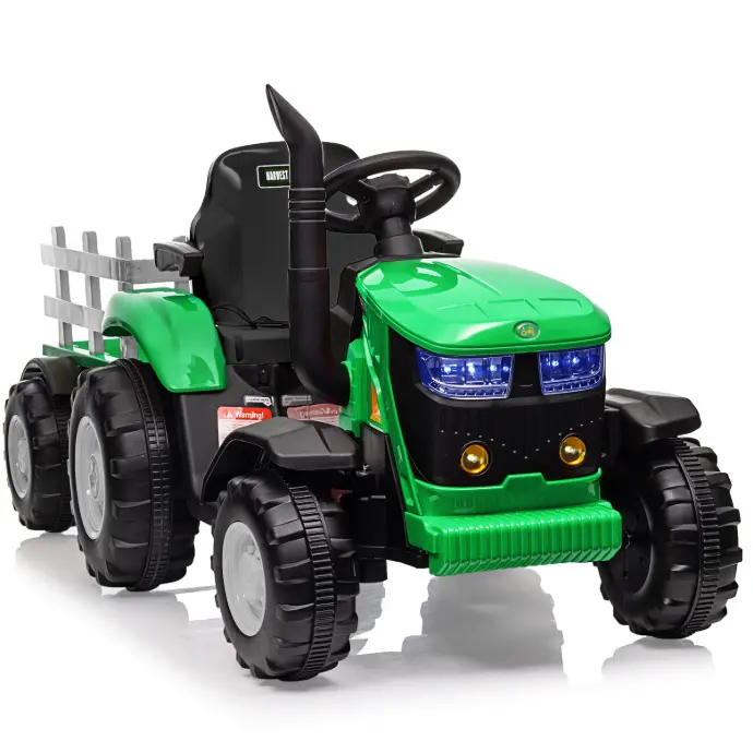 Kids Ride on Tractor with Remote Control, 12V Battery Powered Electric Tractor and 35W Dual Motors for Kids Bluetooth Music/USB, Safety Belt, 3-Gear-Shift, 7-LED Lights, Green