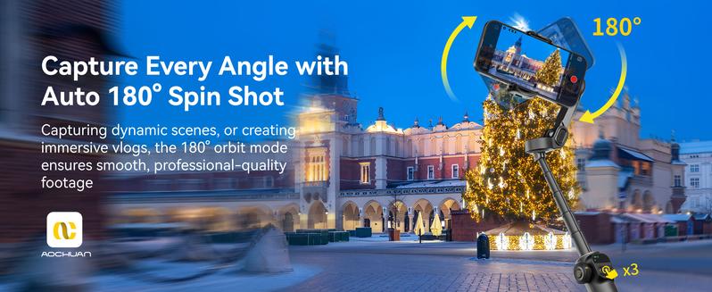 AOCHUAN Gimbal Stabilizer for iPhone, 3-Axis Smartphone Gimbal Built in 7.8' Extension Rod, Portable Gimbal Stabilizer w/OLED Display for iPhone/Android, Perfect for TikTok YouTube Vlogging-Smart X2 Black