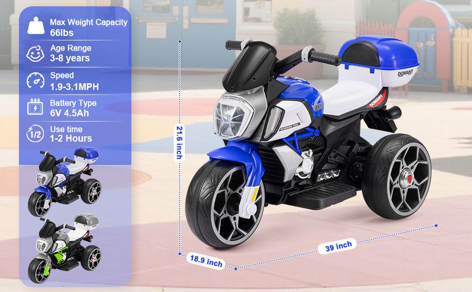 DollarDash 6V Kids Electric Motorcycle, 3 Wheels Ride on Motorbike for Boys Girls Ages 3-8, Connect with Phone, Electric Toy Motorcycle with Headlight, Horn, Music, MP3, USB, Gift for Kids