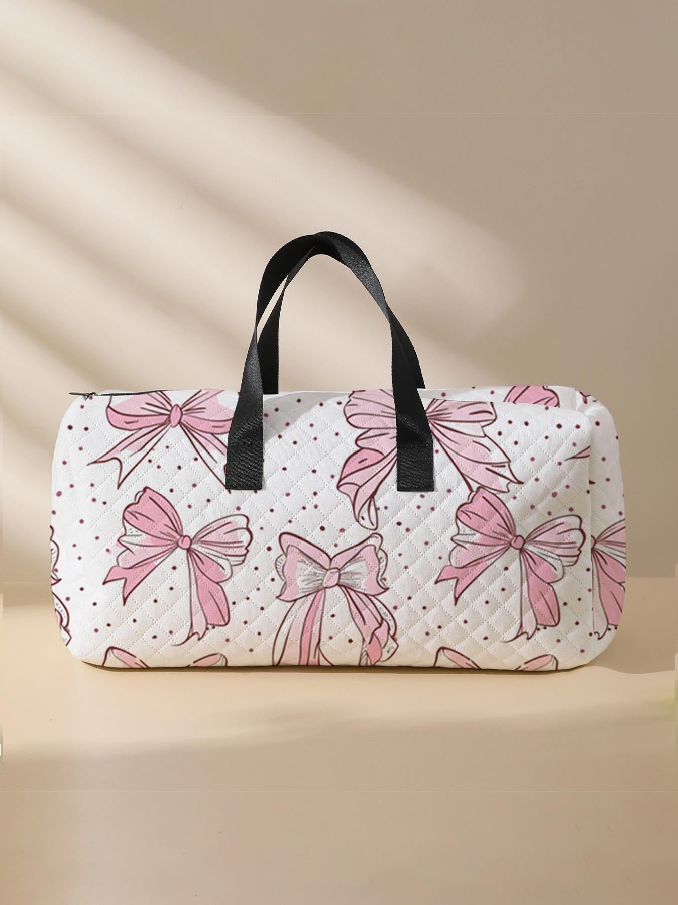 2024 New Style Quilted Bow Pattern Duffle Bag, Large Capacity Travel Bag, Portable Overnight Duffel Bag with Shoe Storage, Fashionable Travel Bag for Women & Girls