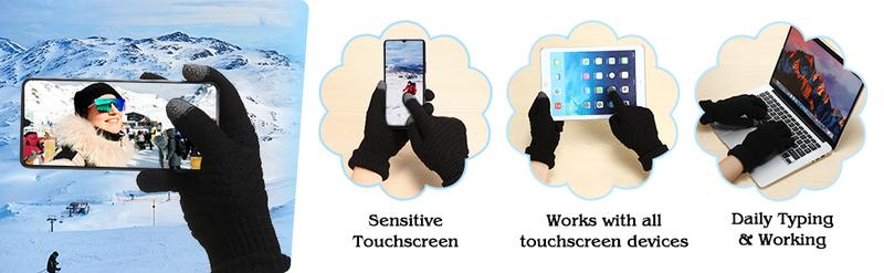 Thermal Touch Screen Gloves, Warm Fleece Lined Elastic Knit Gloves for Cold Weather Outdoor Activities, Soft Winter Gloves Ideal Gift for Men Women