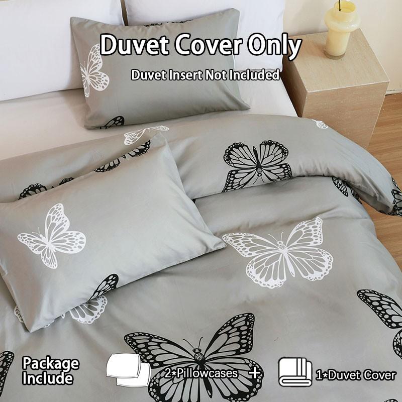 Black & Gray Butterfly Style, 3-Piece Duvet Cover Set, including 1 duvet cover + 2 pillowcases (without inserts). Stylish, elegant, light luxury and natural style, all-season bedding set.