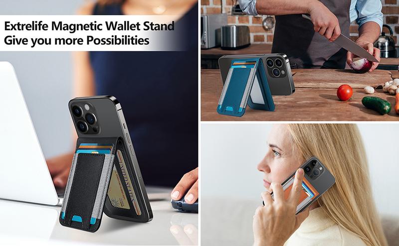 Magsafe Wallet, Up-grade with iPhone Wallet and Adjustable Stand, Open ID Window,  9 Cards Holder, Vegan Leather, Black TikTokShopBacktoSchool Protection Smartphone Cellular Metallic Cellphone Screen Durability  【Christmas】