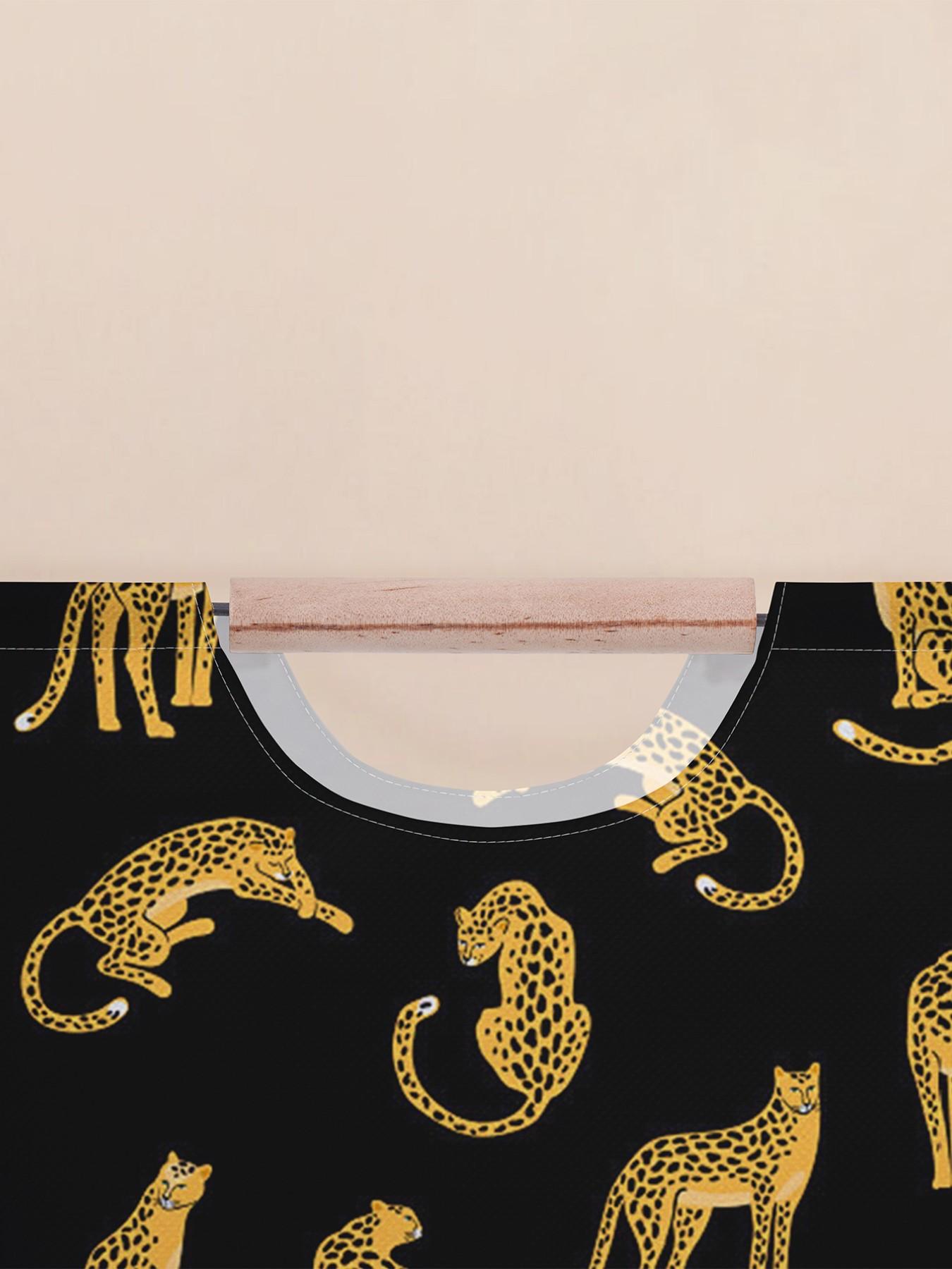 Cheetah Pattern Open Storage Box, Foldable Laundry Basket with Handle, Casual Home Bathroom Organizer, All Seasons Use, Foldable Laundry Hamper