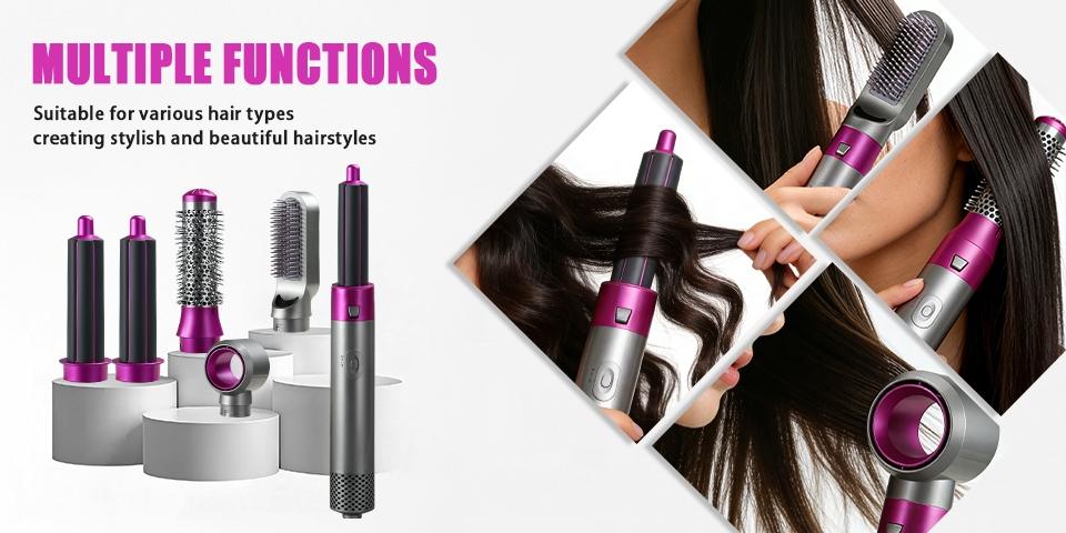 Multifunctional 5-In-1 Hair Dryer, Curling/straightening System, Smooth Shine, Quick Drying, Ceramic Coating, Professional Salon Blow Dryer