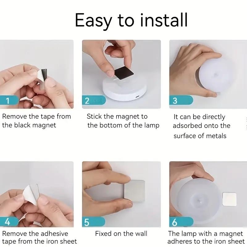 3/6pcs USB Round Motion Sensor Lights with Adjustable Brightness, Touch Control & Wall-Mountable Design - Rechargeable Battery-Powered Lighting for Toilets, Cabinets, Stairs, Corridors, Office Spaces