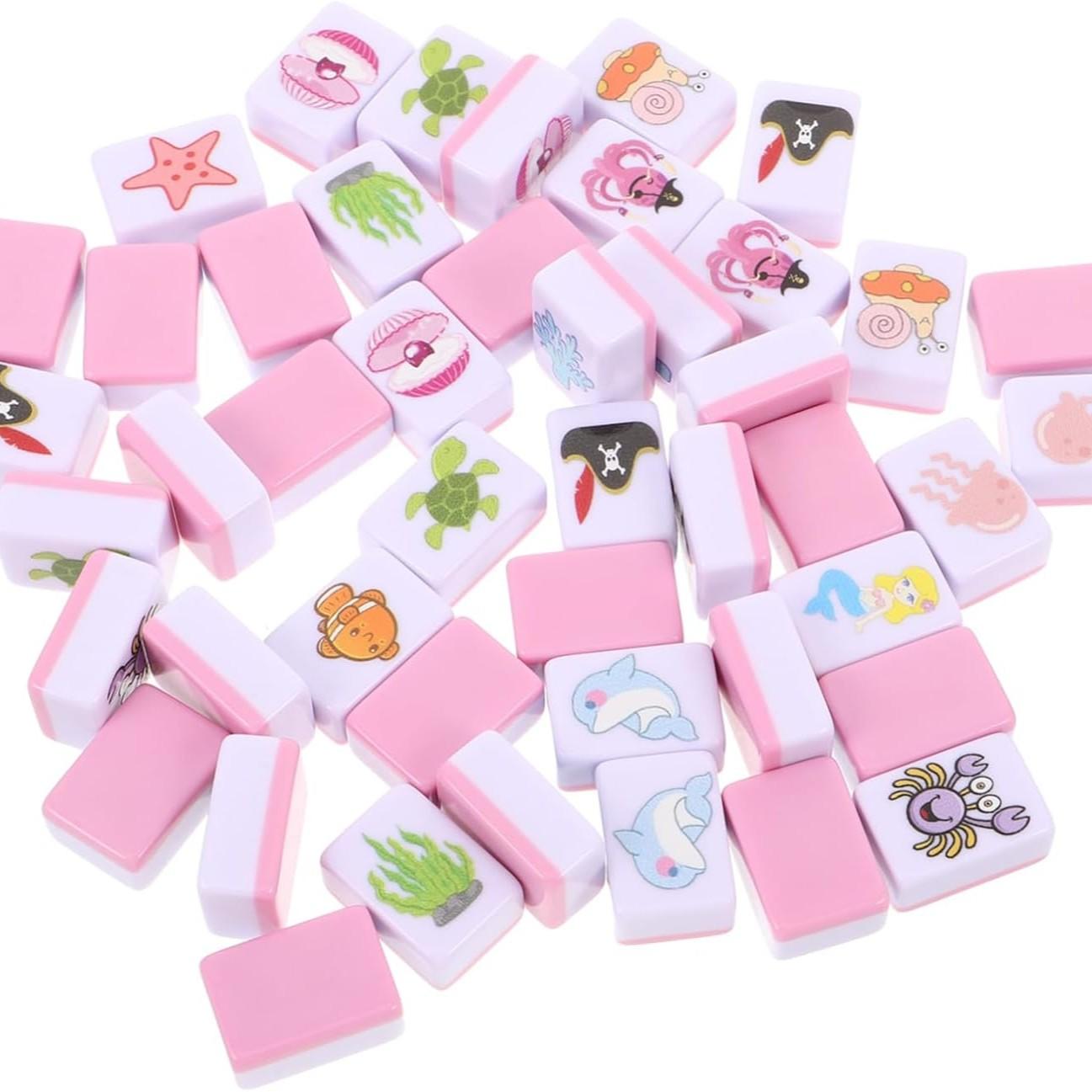 Beach Escape Game Block Mahjong Set, Fun Pattern Mahjong Game, 65 Piece Puzzle Beach Escape Board Game, Mini Mahjong Set, Party Board Game