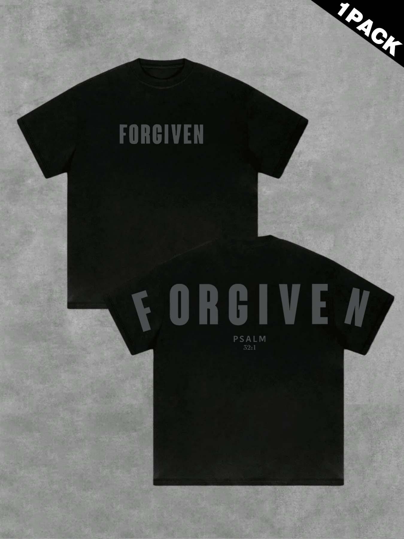 tiktokshopspringglowup Oversized FORGIVEN Psalm 32:1 Christian Graphic Tee | Minimalist Streetwear Faith T-Shirt, Soft Cotton Casual Top for Men/Women, Bible Verse Religious Apparel, Y2K Aesthetic Daily Wear, Perfect Gift for Believers