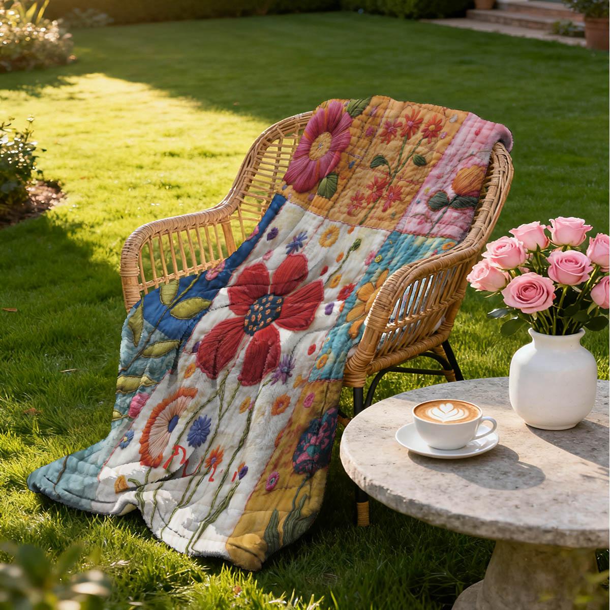 Vintage Floral Patchwork Print Blanket, Soft Flannel Throw, Breathable & Warm, Home Nap Car Cover, Gift Bedroom Decor Pet Blanket