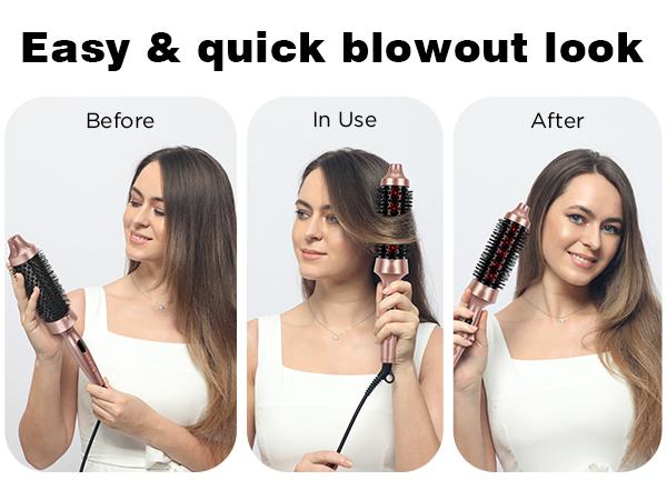 【UPGRADE】1.5 Inch Thermal Curling Brush – Smooth Blowout & Long-Lasting Waves with Negative Ionic Technology, Dual Voltage，Heated Round Brush for Smooth Style & Natural Waves，Easy to Use Valentine's Day Gift Idear for Women Hair Styling Kit
