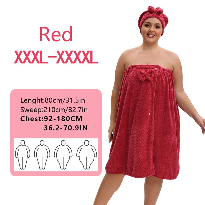 Plus Size Solid Color, 2 Counts/set (1 Large Bath Skirt + 1 Hair-Drying Cap), Adjustable Bathrobe with Pocket, Soft Water-Absorbent Bath Set, Premium Bath Towels for Bathroom, Hotel and Travel