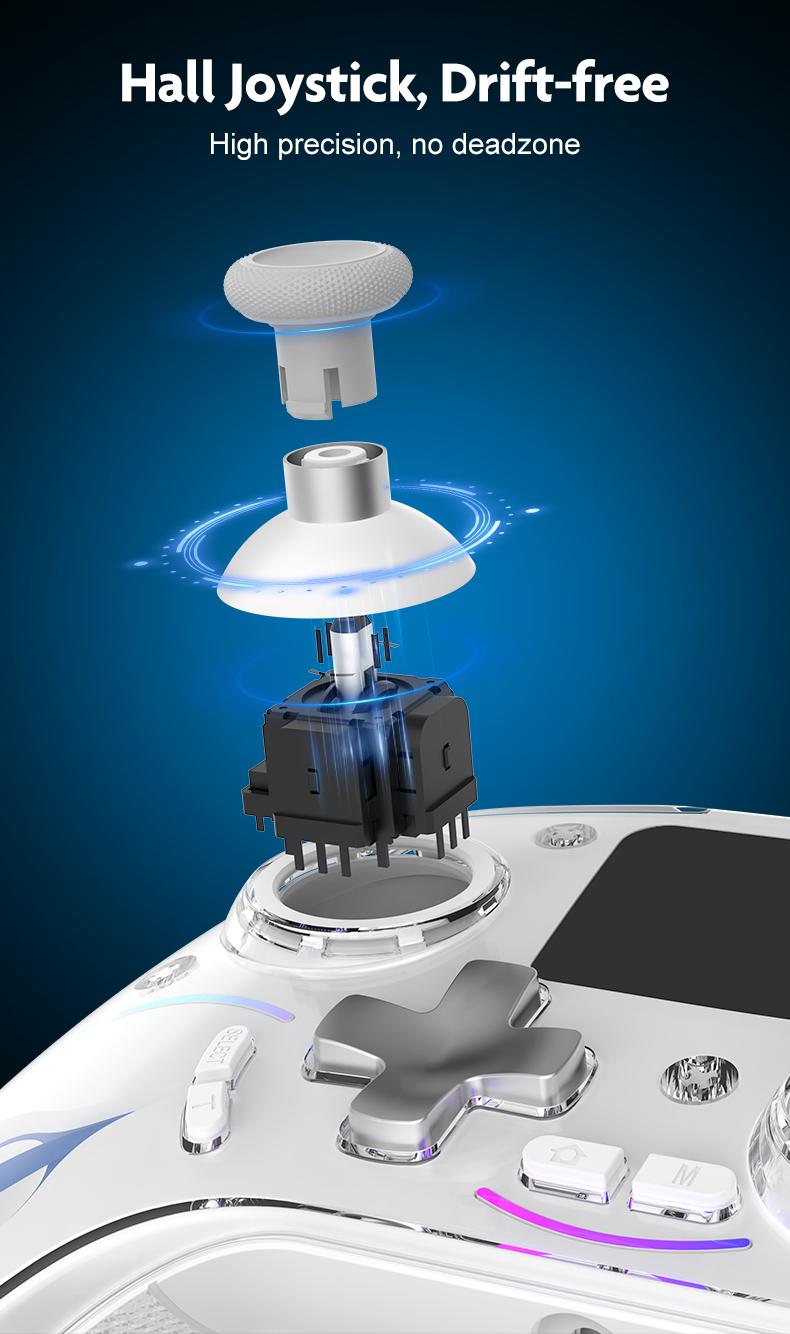 New Smart Large Screen Game Controller, Wireless Gaming Controller, Wireless Hall Effect Joysticks, Multi-Platform Dual Hall Sensor PC/switch/iOS/android/ps4, RGB Lights