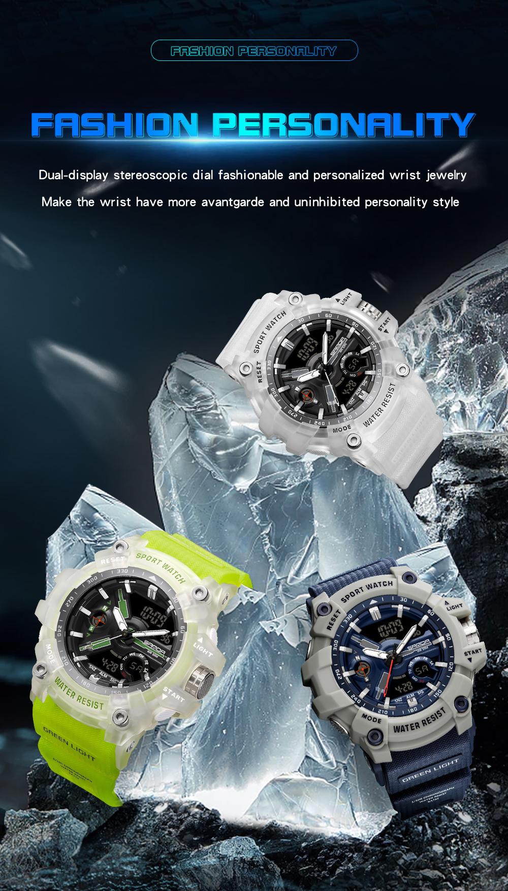 SANDA 3179 for Male Clock shock New Sports Men's Military Watch Waterproof Wristwatch, Men's Sportive Analog-digital Quartz Watch, Water resistant watch with Luminous & Alarm & Calendar Function, with Box