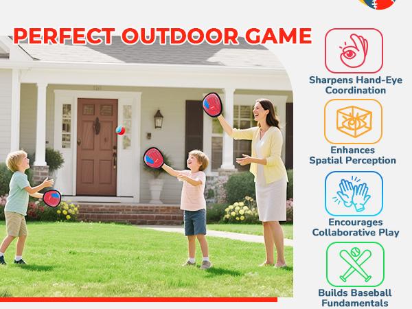Joycat Sport Toys, Velcro Ball and Catch Game, Toss and Catch Ball Game Set, Baseball & Football Glove, Yard Games Beach Toys, Paddle Ball Family Backyard Games