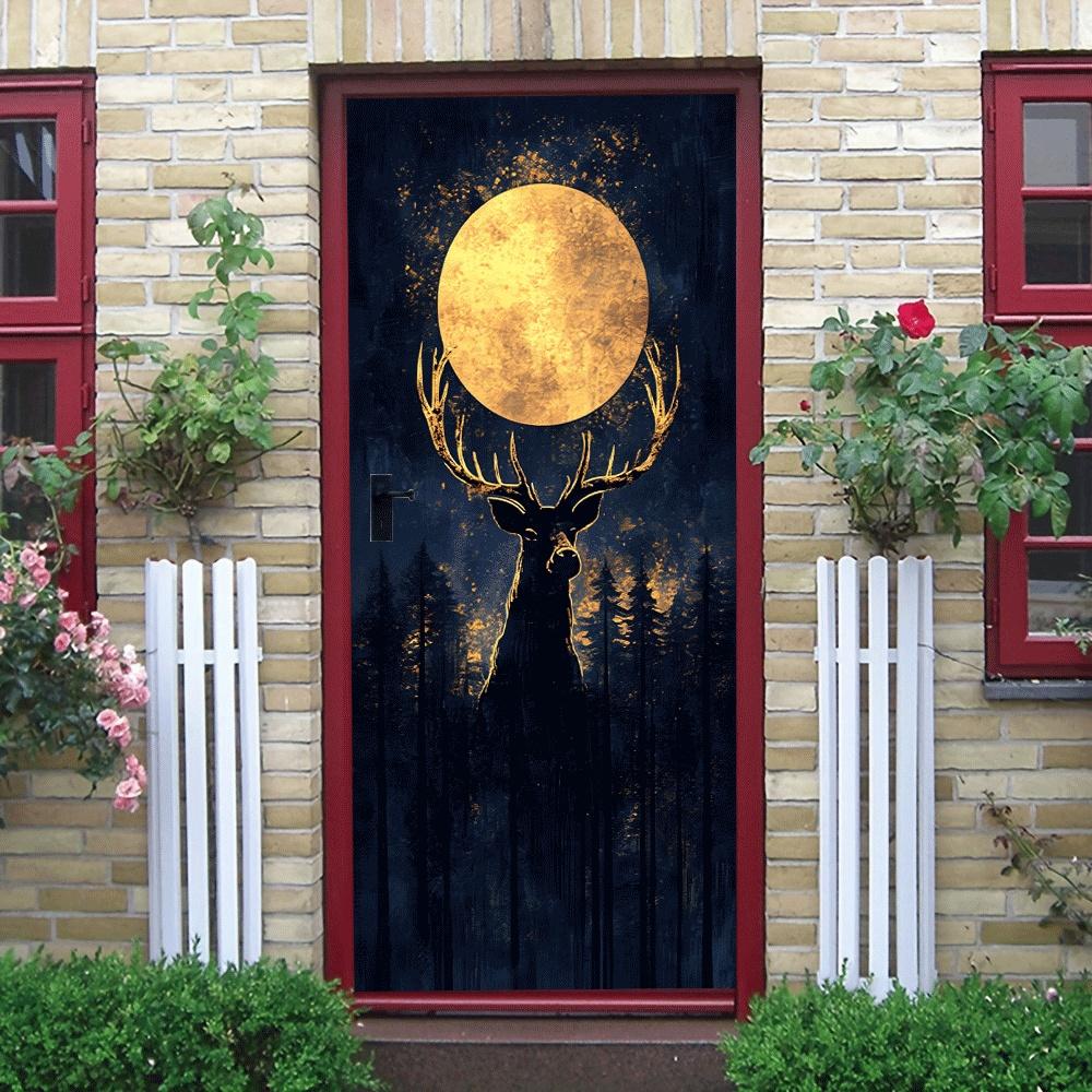 2pcs   Vintage Moonlight Deer Head Wall Sticker Nordic Style Removable Self Adhesive Waterproof Vinyl Decal for Living Room Bedroom Home Decor Art Mural Animal Pattern Wall Decoration Modern Minimalis