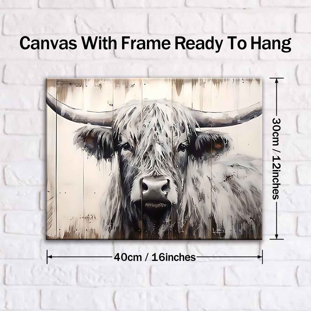 Vintage Highland Cow Canvas Print, Solid Wood Frame, Modern Art Decor, Waterproof & High-Definition, Ideal Gift for Home Office Wall