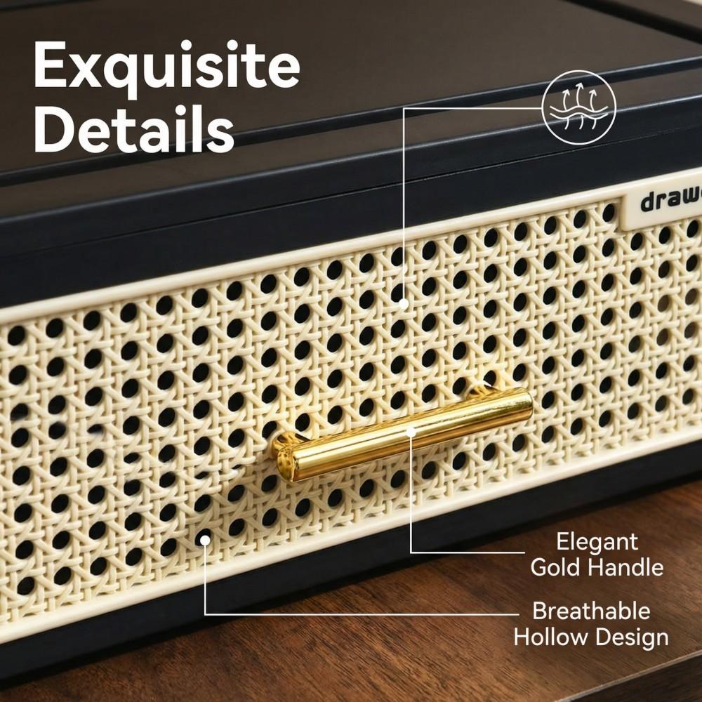 Retro Woven Imitation Rattan Stacking Storage Box for Space Organization, Multipurpose Storage, Versatile for Miscellaneous Items, Clothing and Daily Supplies