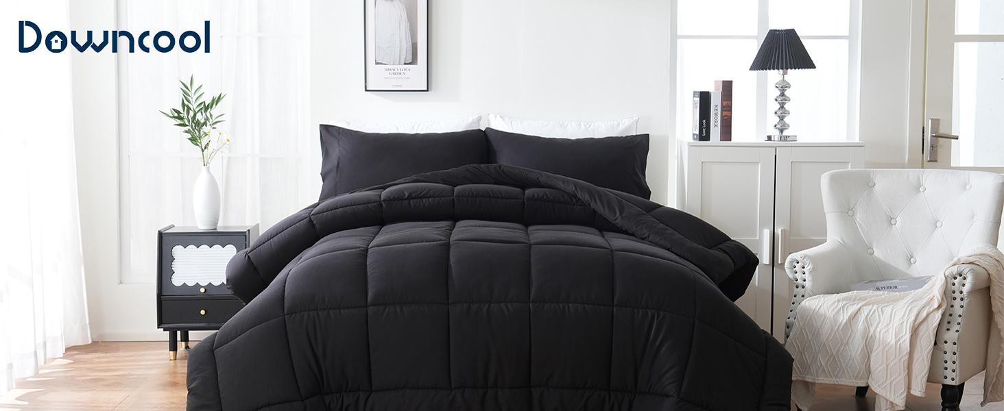 DOWNCOOL 3 PCS Comforter Set(only 2pcs for Twin size) -All Season Soft Bed Set-Down Alternative Comforter with pillowcase, Summer Turn Up,  High Quality Quilting Design Box Stitching Technology