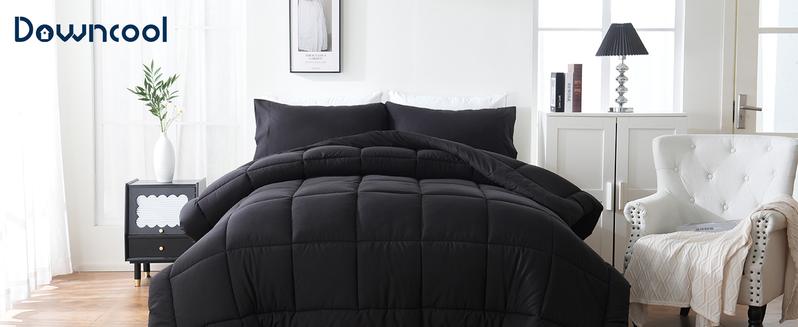 DOWNCOOL 3 PCS Comforter Set(only 2pcs for Twin size) -All Season Soft Bed Set-Down Alternative Comforter with pillowcase, Summer Turn Up,  High Quality Quilting Design Box Stitching Technology