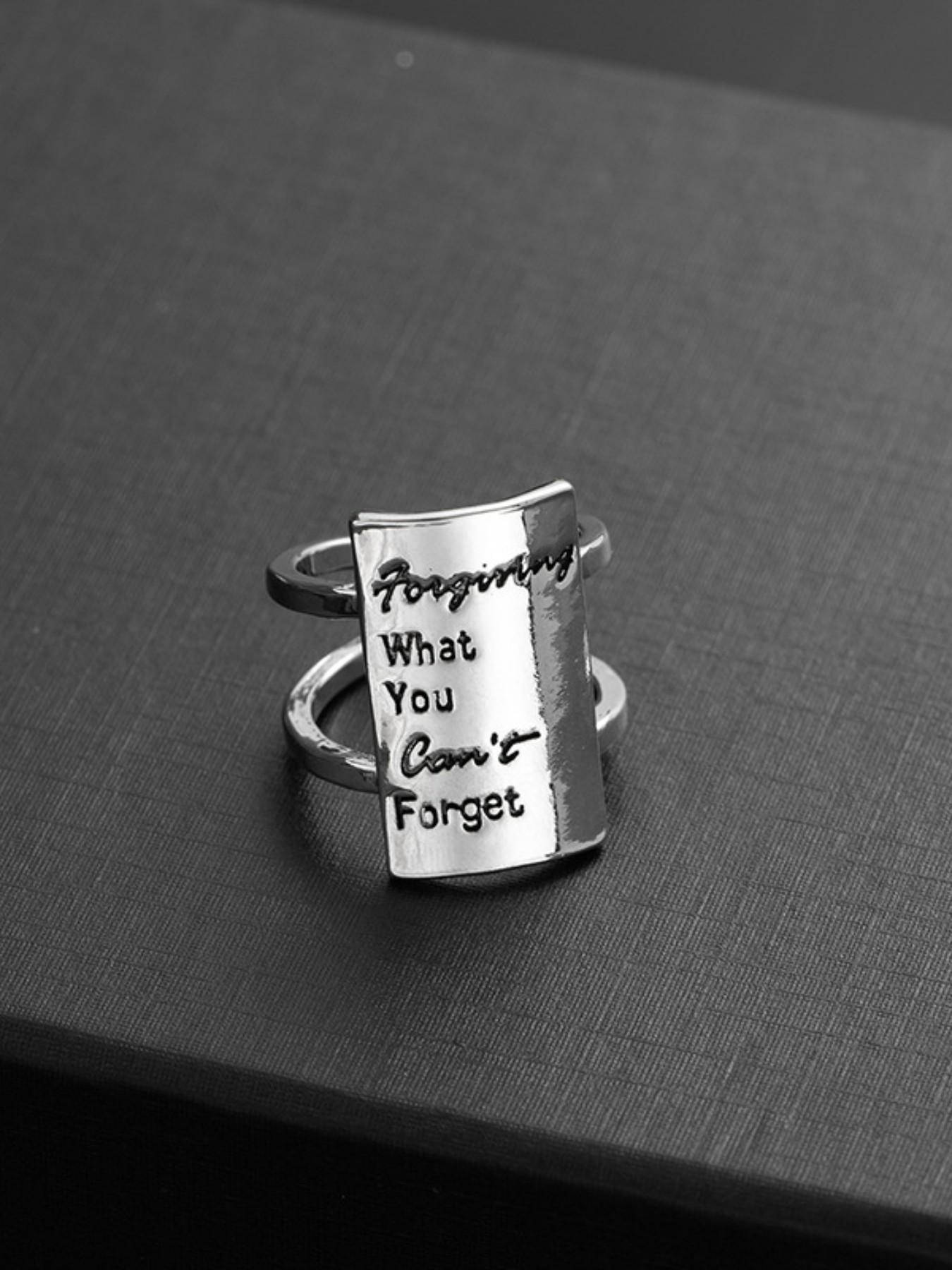 European and American Open Rectangle Letter Memorial Ring, Gratitude Release Kindness Ring, Casual Alloy Chain Material, All Seasons