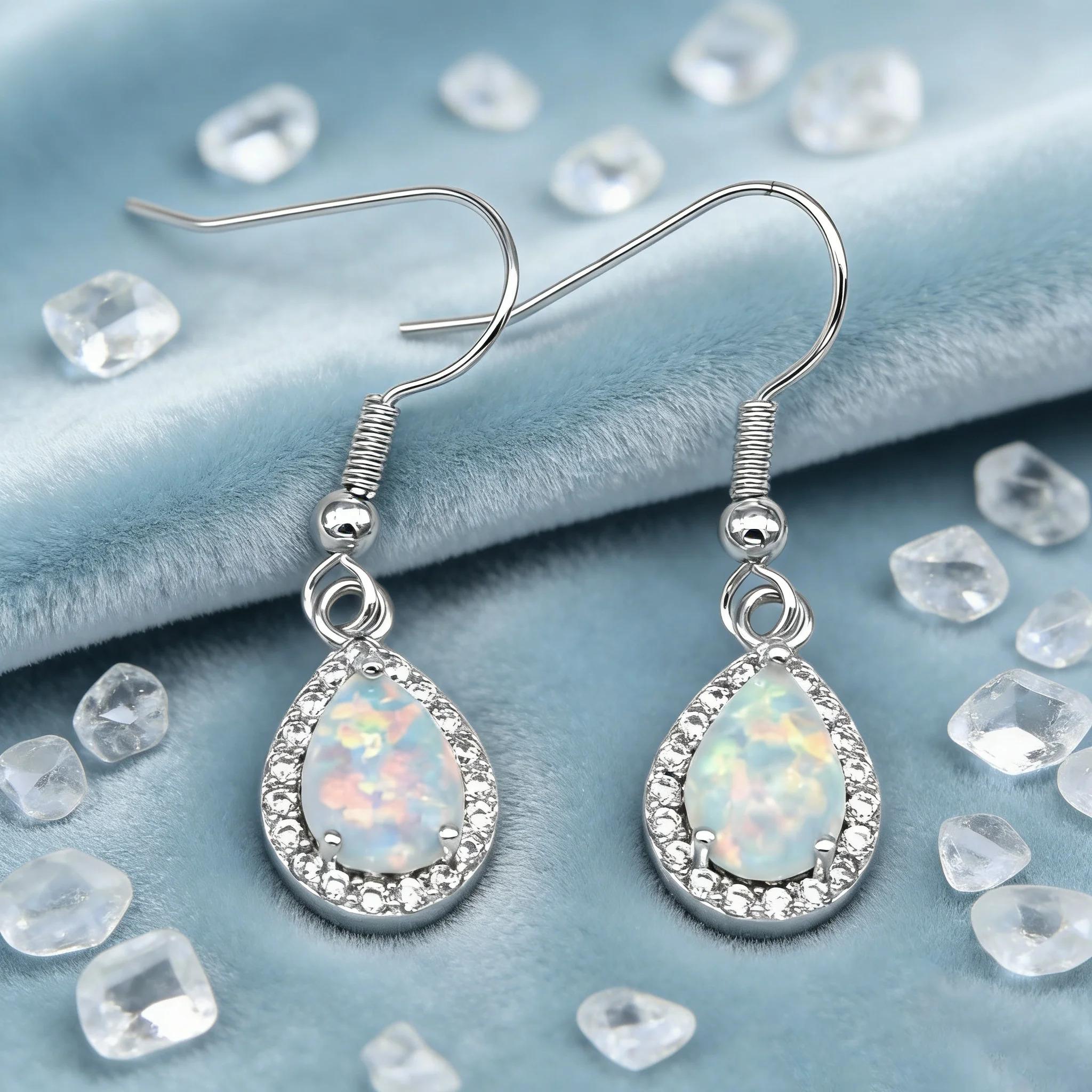 Classic Drop-Shaped Drop Earrings Ladies Fashion Jewelry,Elegant VintageWhite Opal Earrings, Perfect Anniversary Gift for Her