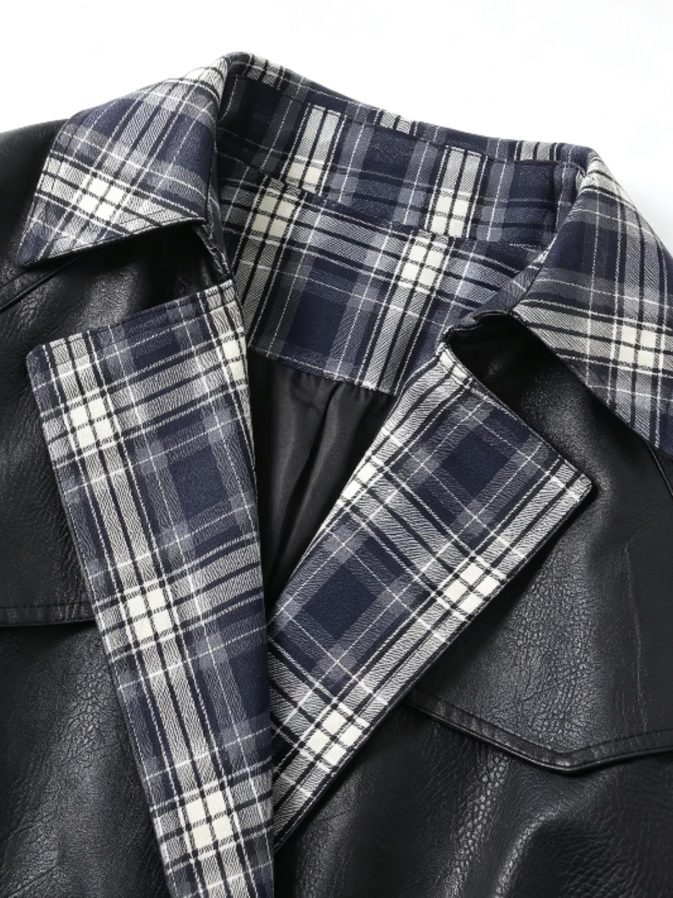 2026 Fall Winter New British Style Aesthetic Short Trench Coat for Women, Stand Collar Patchwork Plaid Fashion Loose Outerwear, Trendy Ladies Jacket