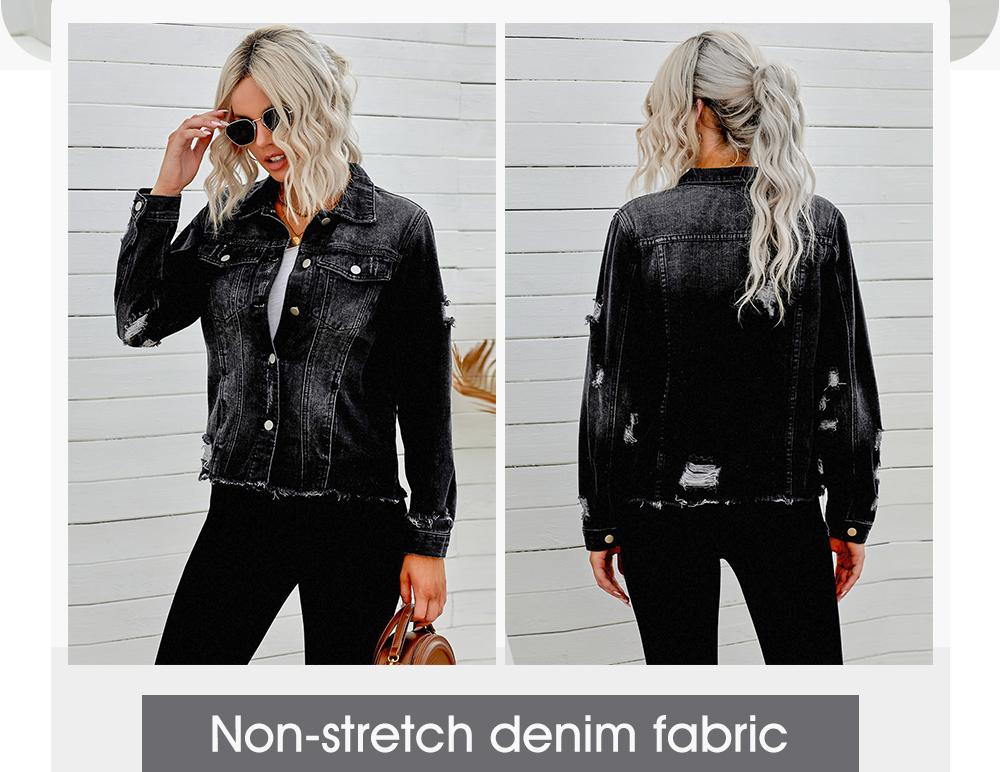 EVALESS Women's Casual Short Jean Jackets Non Stretch Distressed Ripped Boyfriend Washed Coats Lapel Long Sleeve Denim Jacket Outwear Tops 2026 Womenswear Spring Winter Outfits