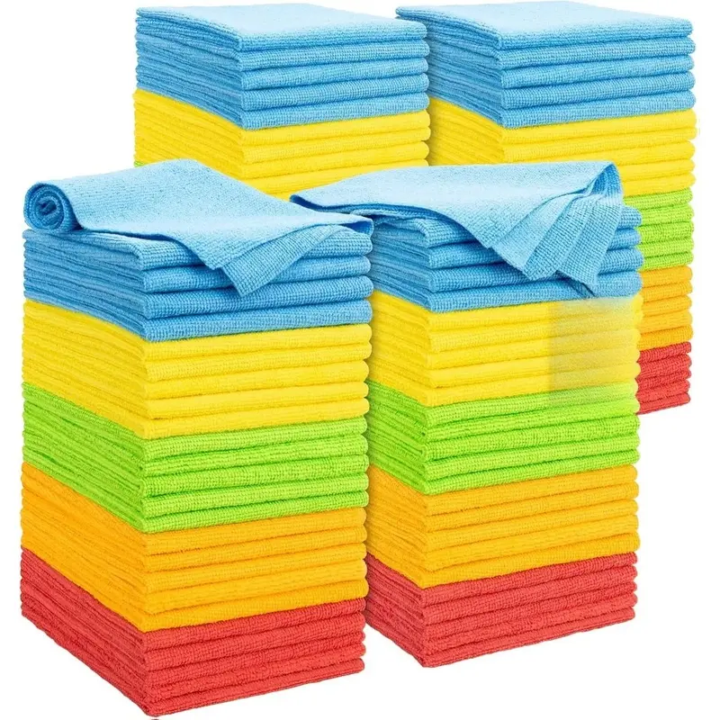 Microfiber Cleaning Cloth 100 Pack 11.5"x11.5" Non-Abrasive Ultra Soft Absorbent Lint-Free Wash Cloths for Cars Shop Automotive Garage Home Kitchen Floor Cleaning Glass Household