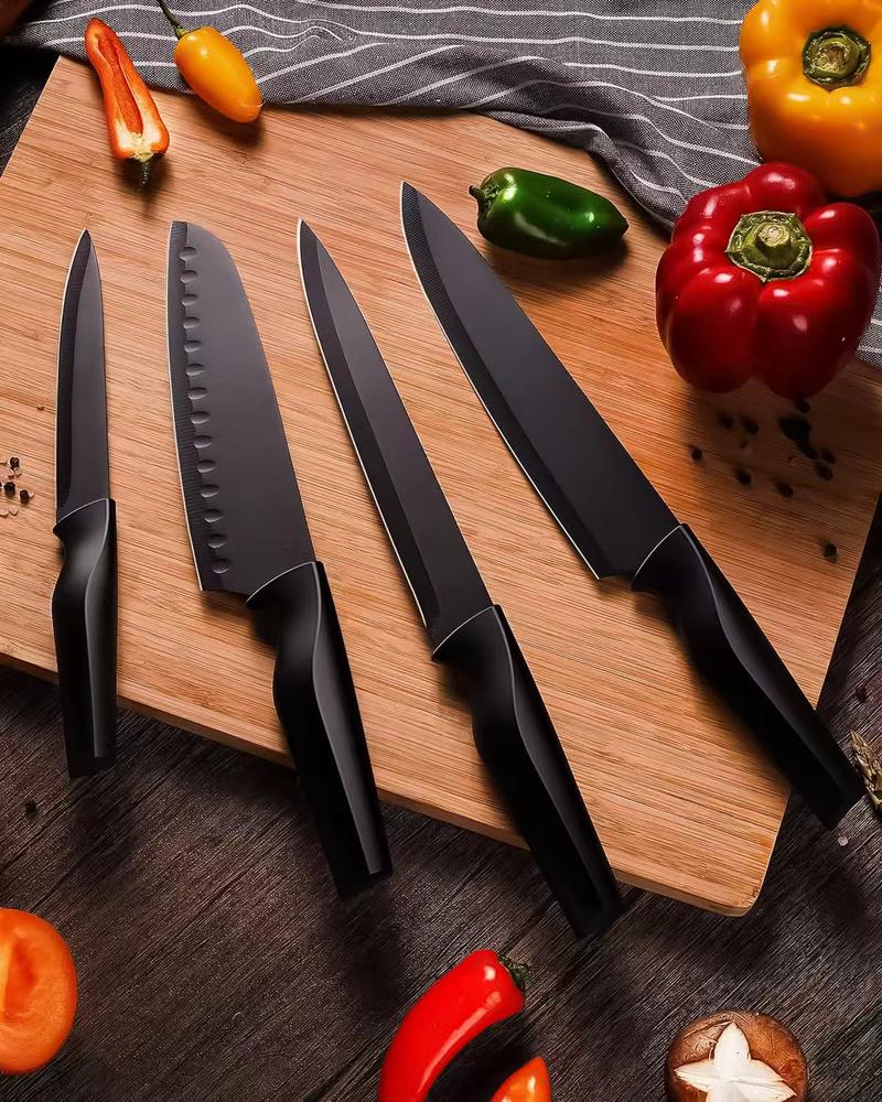 XBJ Knife Set with Knife Block, 15-Piece Rainbow Titanium Knife Block Set, Cooking Steak Knife Set with Black Handles.