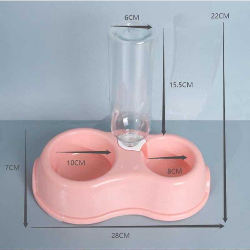 Plastic Dog Bowl Set with Water Fountain, Economic Dual Bowls Feeding Dish for Dogs & Cats, Pet Drinking Fountain Accessory