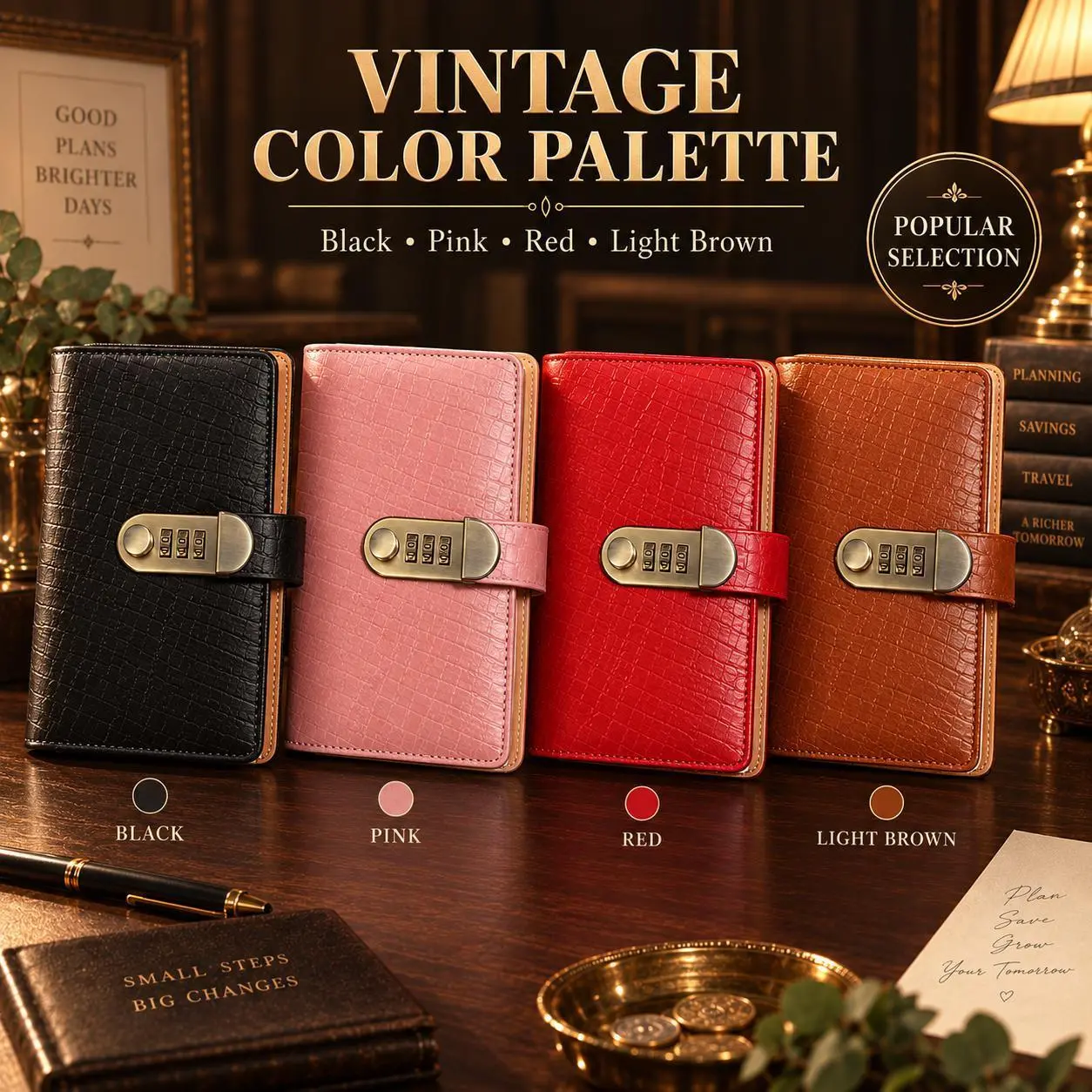 A6 PU Leather Locked Savings Notebook with 3-Digit Resettable Password Lock, Large-Capacity Money Organizer, Cash Storage Book, Monthly Budget Planner, Bill Organizer & Expense Track Tool, Holiday Gift
